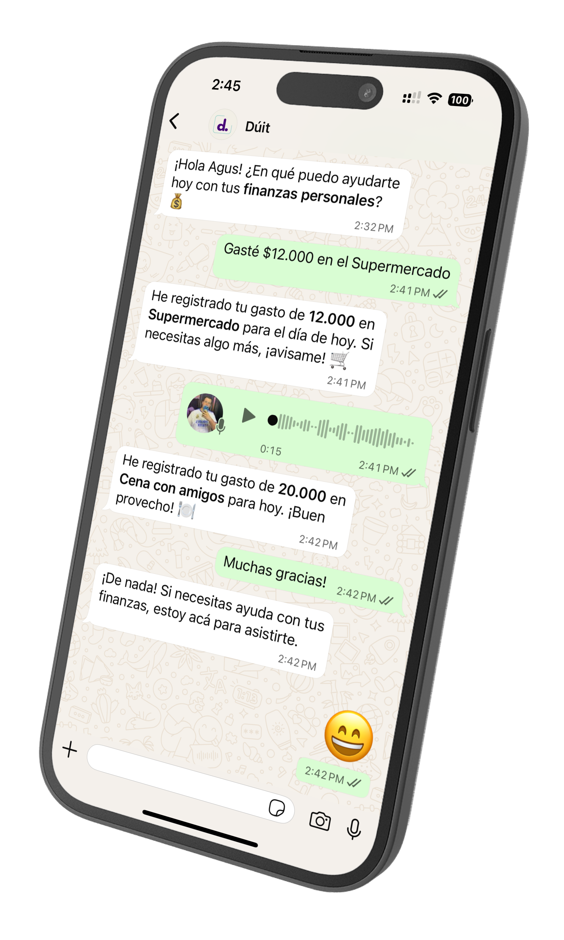 Dúit WhatsApp conversation